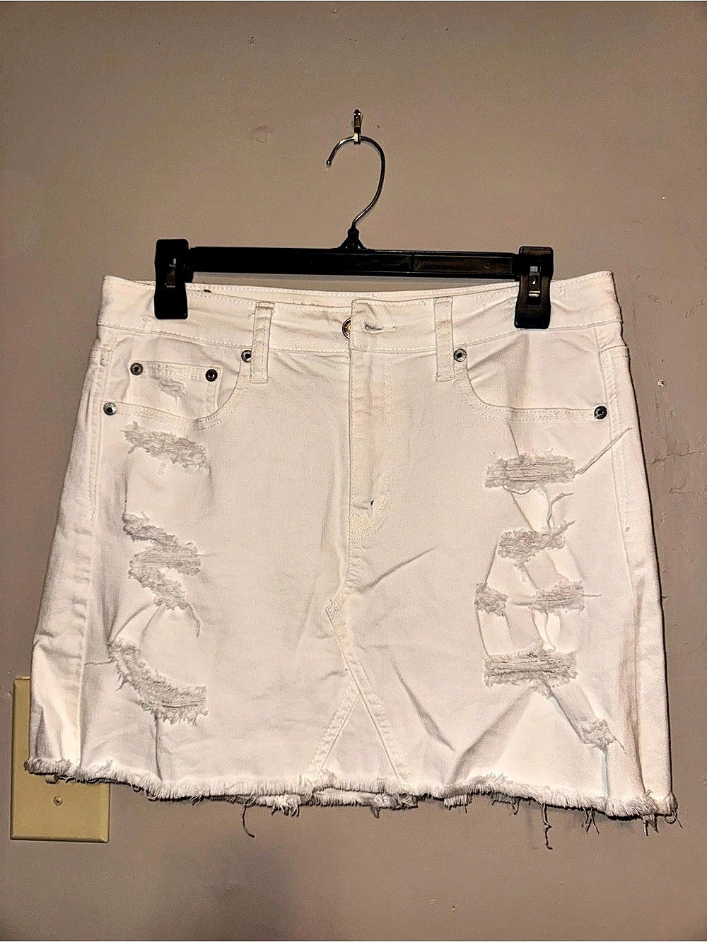 American Eagle Outfitters White Distressed Denim Mini Skirt